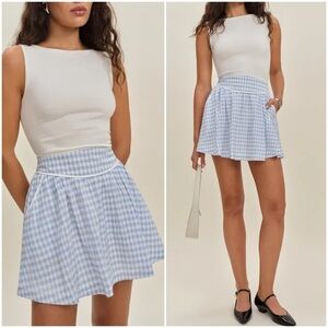 NEW Reformation Piper Mini Skirt Gingham Blue Crystal Check | US 2 UK 6